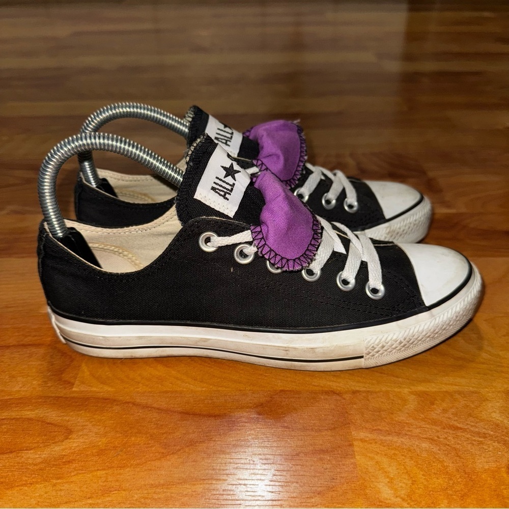 Converse All Star Double Tongue Low Top Sneakers 530236F Black Purple Women's 7